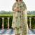 Yufta pastel green tree print a-line style cotton pleated yoke design kurta trouser dupatta set