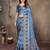 women's blue dola silk blend digital print saree with unstitched blouse piece