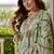 Yufta pastel green tree print a-line style cotton pleated yoke design kurta trouser dupatta set