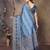 women's blue dola silk blend digital print saree with unstitched blouse piece