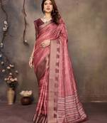women's maroon dola silk blend digital print saree with unstitched blouse piece