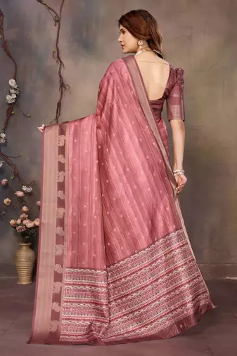 women's maroon dola silk blend digital print saree with unstitched blouse piece