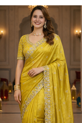 Yellow Color Fancy Designer Satin Silk Saree 1