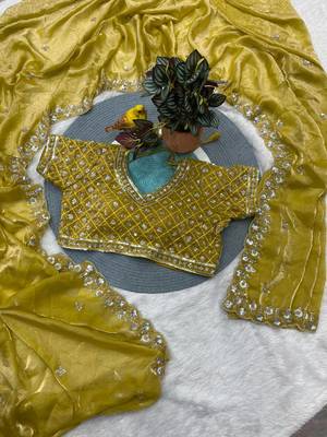 Yellow Color Fancy Designer Satin Silk Saree 3