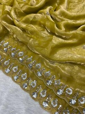 Yellow Color Fancy Designer Satin Silk Saree 4