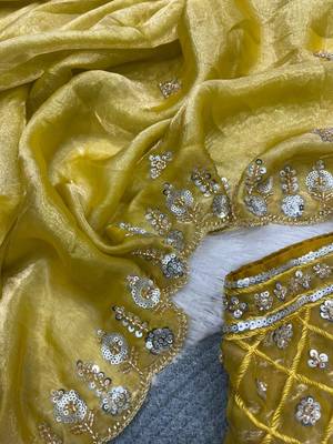Yellow Color Fancy Designer Satin Silk Saree 5