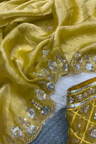 Yellow Color Fancy Designer Satin Silk Saree