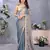 Women's blue satin crepe checks saree with unstitched blouse piece