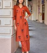 Floral Embroidered V-Neck Thread Work Straight Kurta With Palazzo