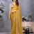 Women's mustard satin crepe checks saree with unstitched blouse piece