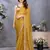 Women's mustard satin crepe checks saree with unstitched blouse piece