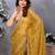 Women's mustard satin crepe checks saree with unstitched blouse piece