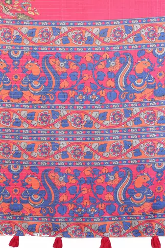women's pink dola silk blend digital print saree with unstitched blouse piece