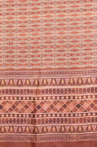 women's brown dola silk blend digital print saree with unstitched blouse piece