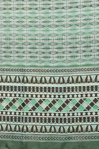 women's green dola silk blend digital print saree with unstitched blouse piece