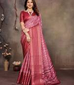 women's maroon dola silk blend digital print saree with unstitched blouse piece