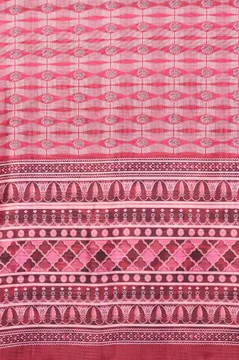 women's maroon dola silk blend digital print saree with unstitched blouse piece