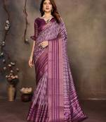 women's purple dola silk blend digital print saree with unstitched blouse piece