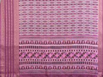 women's purple dola silk blend digital print saree with unstitched blouse piece 5