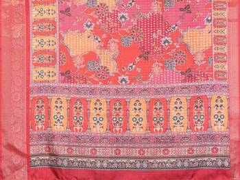 women's maroon dola silk blend digital print saree with unstitched blouse piece 5