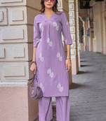 Floral Embroidered V-Neck Thread Work Straight Kurta With Palazzo