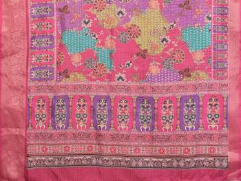 women's purple dola silk blend digital print saree with unstitched blouse piece 5