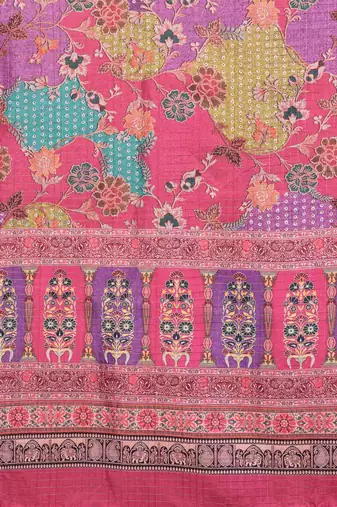 women's purple dola silk blend digital print saree with unstitched blouse piece
