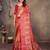 women's red dola silk blend digital print saree with unstitched blouse piece