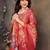 women's red dola silk blend digital print saree with unstitched blouse piece