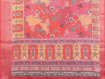 women's red dola silk blend digital print saree with unstitched blouse piece 5