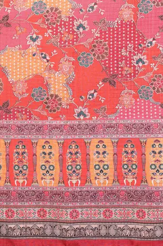 women's red dola silk blend digital print saree with unstitched blouse piece