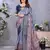 women's blue dola silk blend digital print saree with unstitched blouse piece