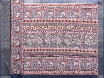 women's blue dola silk blend digital print saree with unstitched blouse piece 5