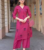 Floral Embroidered V-Neck Thread Work Straight Kurta With Palazzo