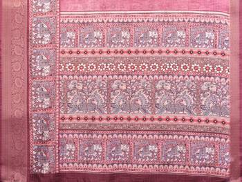women's maroon dola silk blend digital print saree with unstitched blouse piece 5