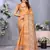 women's mustard dola silk blend digital print saree with unstitched blouse piece