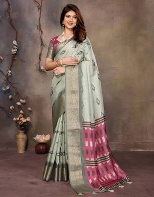women's pista dola silk blend digital print saree with unstitched blouse piece 1