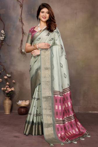 women's pista dola silk blend digital print saree with unstitched blouse piece