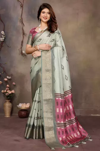 women's pista dola silk blend digital print saree with unstitched blouse piece