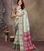women's pista dola silk blend digital print saree with unstitched blouse piece
