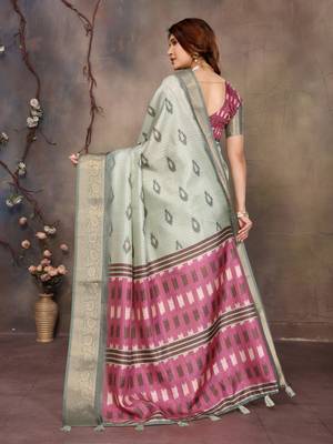 women's pista dola silk blend digital print saree with unstitched blouse piece 3
