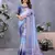 women's blue dola silk blend digital print saree with unstitched blouse piece