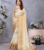 women's cream dola silk blend digital print saree with unstitched blouse piece