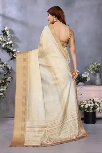 women's cream dola silk blend digital print saree with unstitched blouse piece