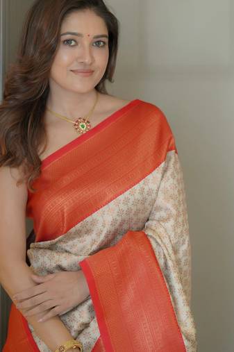 off white soft art silk banarasi saree with blouse 