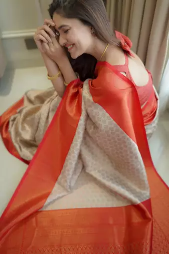 off white silk blend banarasi saree with blouse 