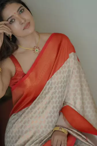off white silk blend banarasi saree with blouse 