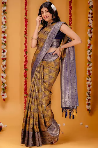 mustard soft art silk banarasi saree with blouse 