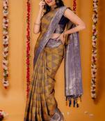 mustard soft art silk banarasi saree with blouse 