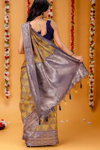 mustard silk blend banarasi saree with blouse 